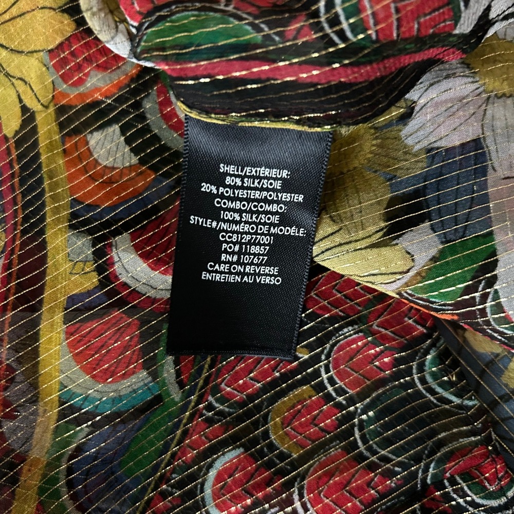 Alice + Olivia Silk Blend Floral Lurex Blouse Multicolor Sheer Metallic Size XL - Picture 5 of 5